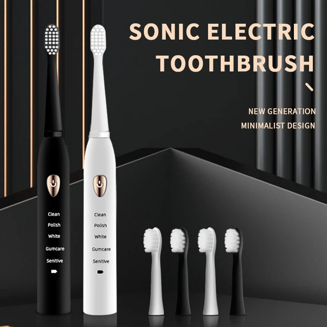 Jianpai-cepillo de dientes eléctrico para adulto, dispositivo acústico clásico, color blanco y negro, modo de 5 engranajes, carga USB, resistente al agua IPX7