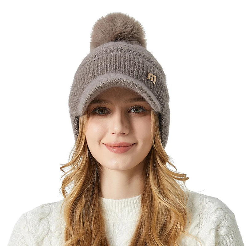 Knitted Baseball Cap With Ear Protection And Rabbit Fur Lining_voghion.com