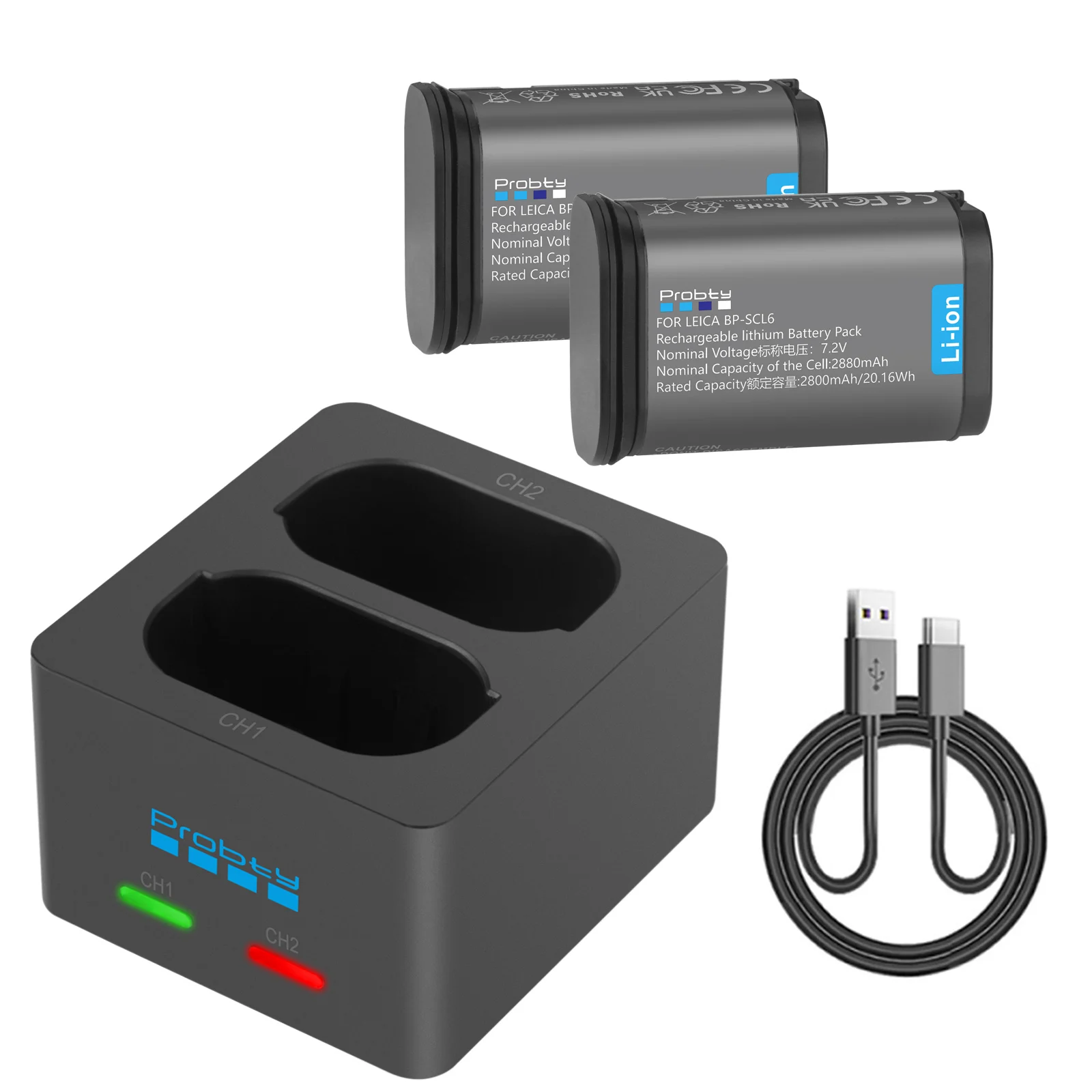 DSTE BP-SCL6 Batteria Ricaricabile 7,2V/2600mAh E Caricatore Dual USB – Compatibile Con Leica Q2, Q3, SL2, SL3, Con Porta USB-C E Doppia Uscita