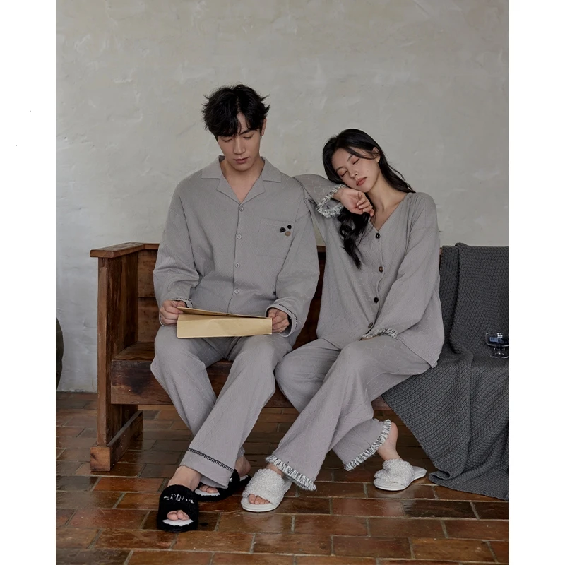 커플 잠옷 여름 커플 긴 소매 외출 가능 세트 잠옷 파자마 잠옷 파자마 잠옷 파자마 커플 긴 소매 외출 가능 세트 잠옷