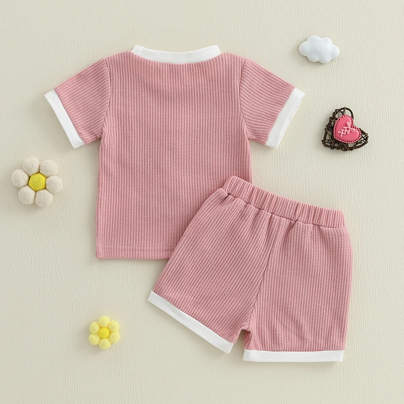 Suefunskry Sisters Matching Outfits Kids Girls Summer Set, Short Sleeve Crew Neck Letters Flower T-shirt with Shorts Outfit 2