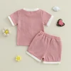 Suefunskry Sisters Matching Outfits Kids Girls Summer Set, Short Sleeve Crew Neck Letters Flower T-shirt with Shorts Outfit 2
