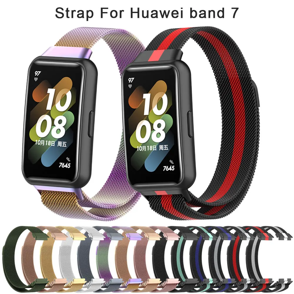 

Milan Magnetic Loop Strap For Huawei Band 7 Stainless Steel Wristband Replacement Bracelet For Huawei Band7 Metal Strap Correa