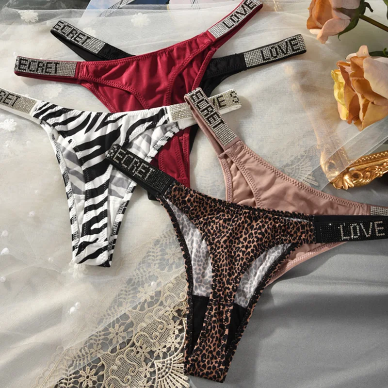 rhinestone letter thong panties diamond underwear