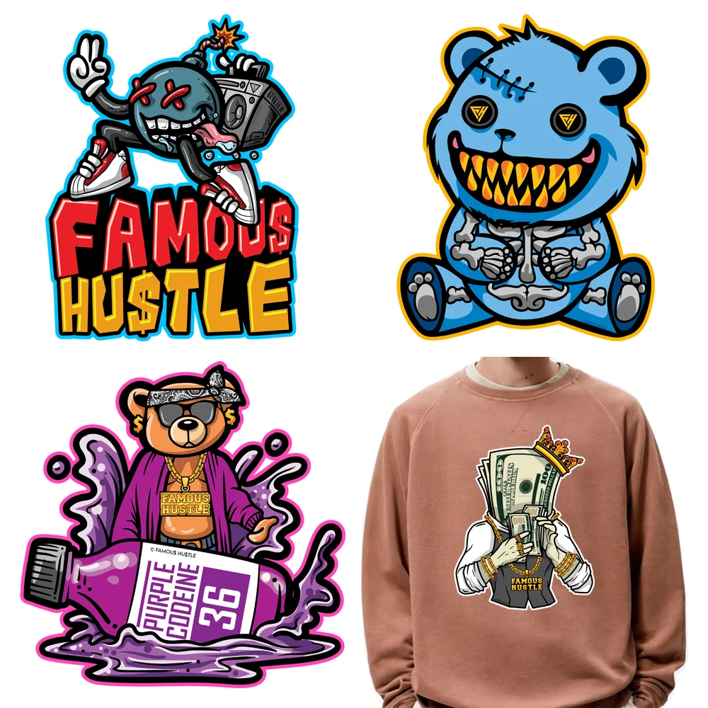 Hustle Money Bear DTF Printing Iron On Decals Heat Transfers Stickers For DIY Clothes