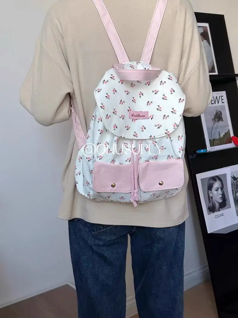 Sweet Flower Handbag Drawstring Pockter Backpack Casual Big Capacity Schoolbag  Student Leisure Travel Backpack