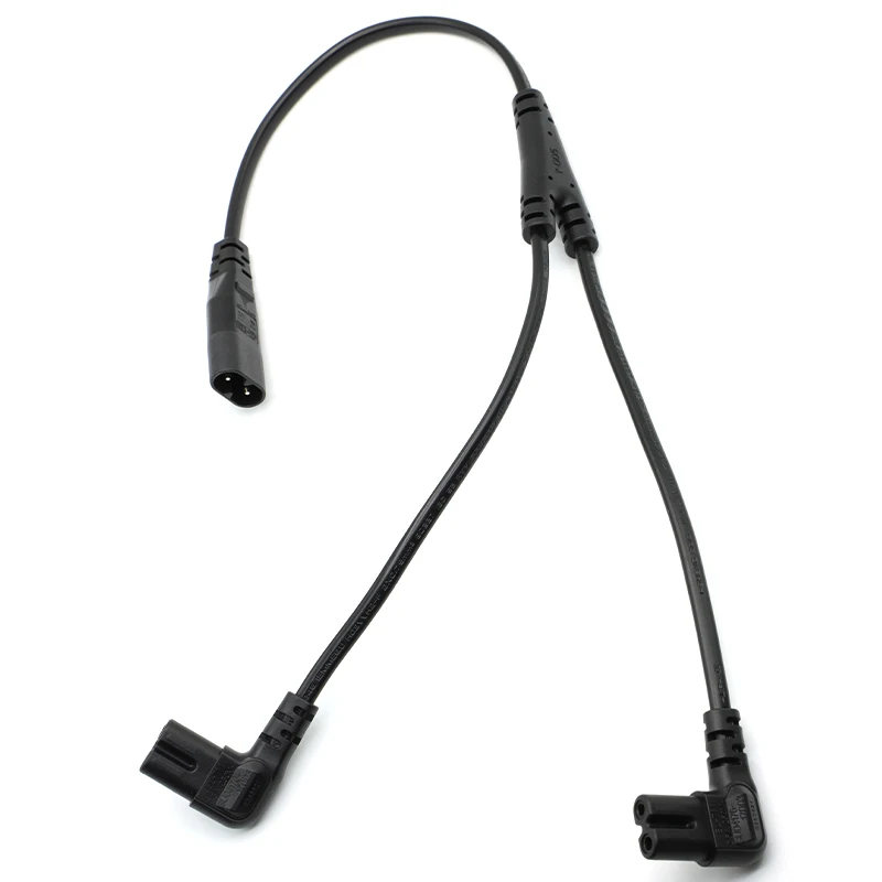 Dual Right Angle Female Y-Split Power Cable, 30CM/45CM Length - Black