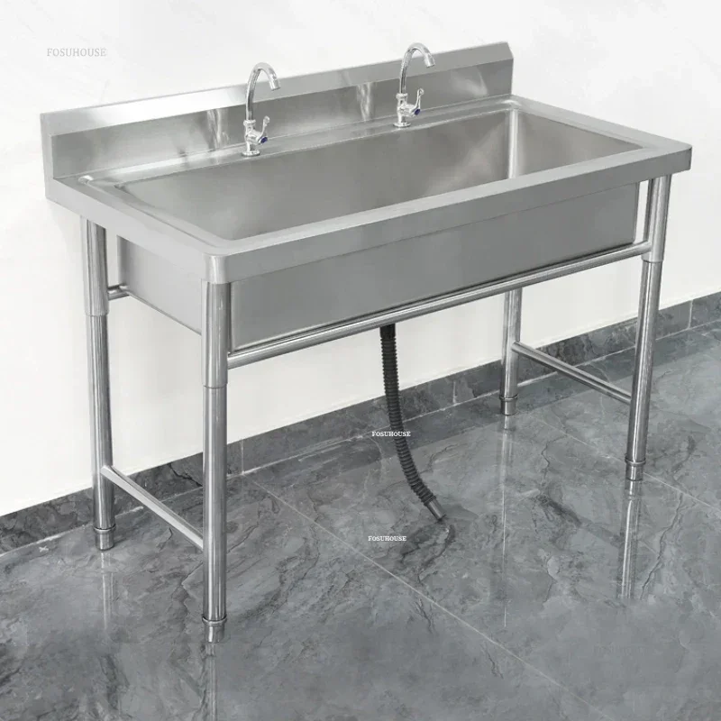 Commercial Stainless Steel Kitchen Sinks with Bracket Single Washing Sinks Integrated for Restaurant School Wash Basin GL