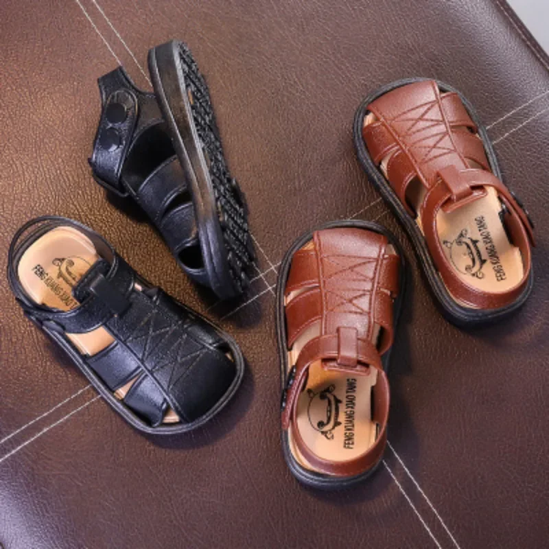 Summer Baby Shoes New Closed Toe Toddler Boy Sandals Soft Sole Non-slip First Walkers Infant Solid Color Hollow Out Beach Shoes