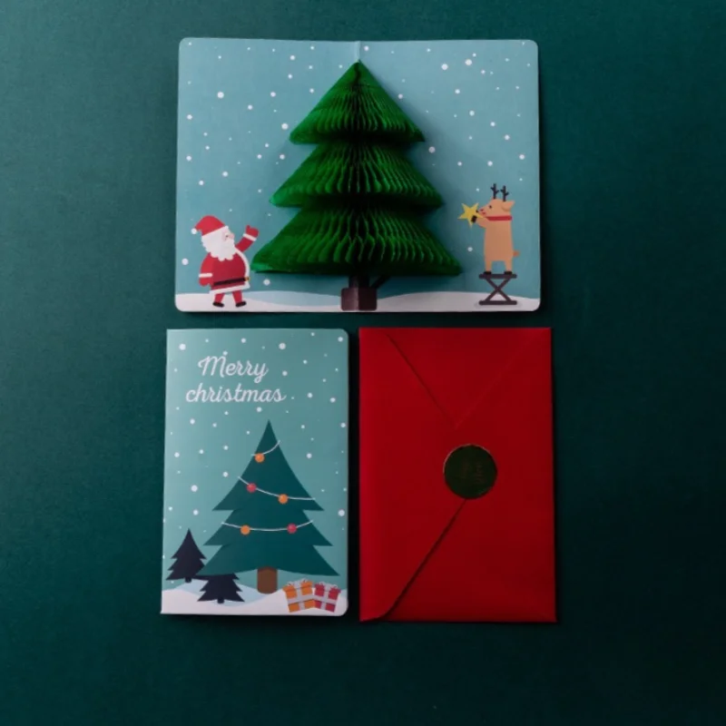 Christmas Card 3D Pop-up Santa Cards Merry Christmas Greeting Cards New Year Postcard Xmas Party Invitation Gift Cards