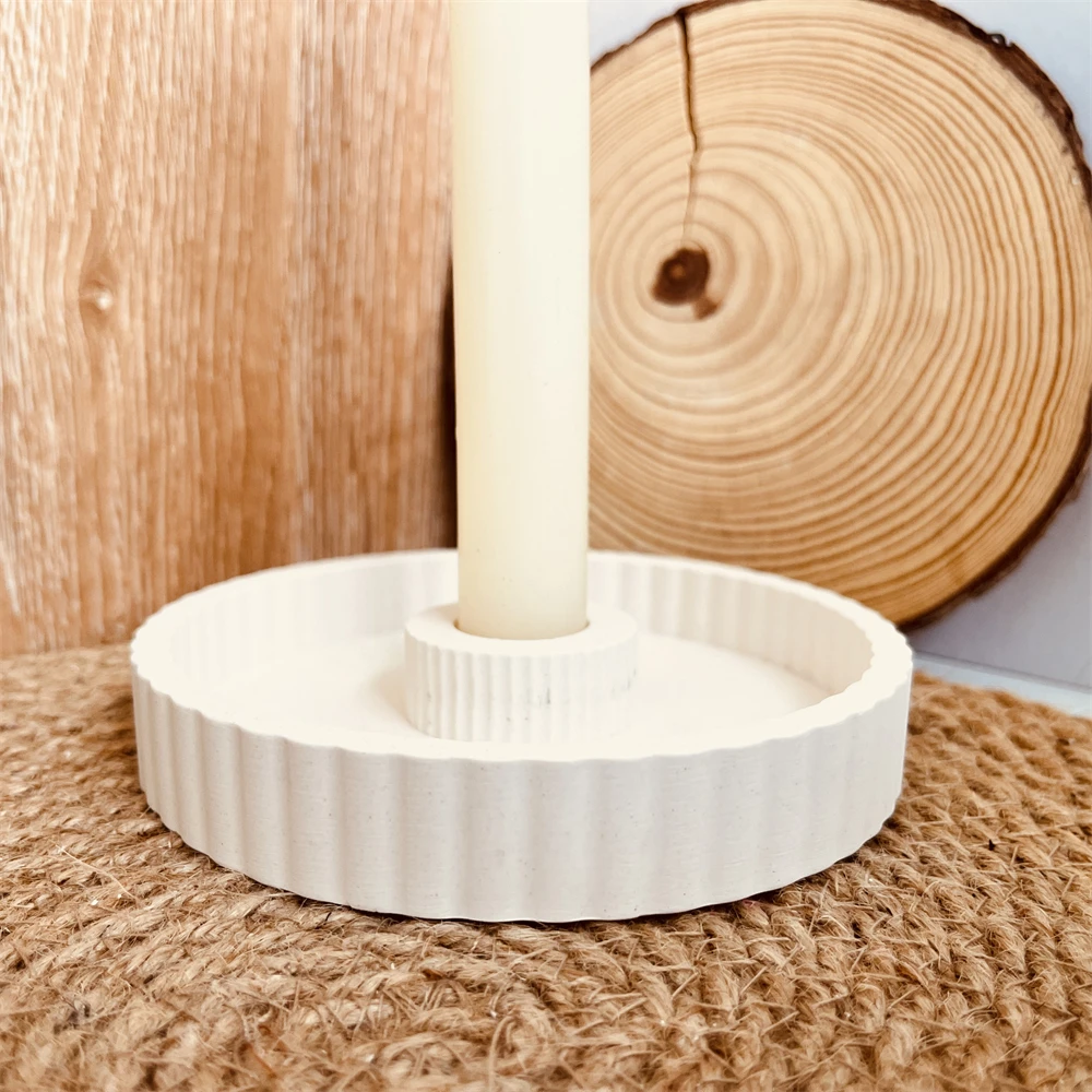 Stripped Round Candle Holder Silicone Mold, Circle Bar Center