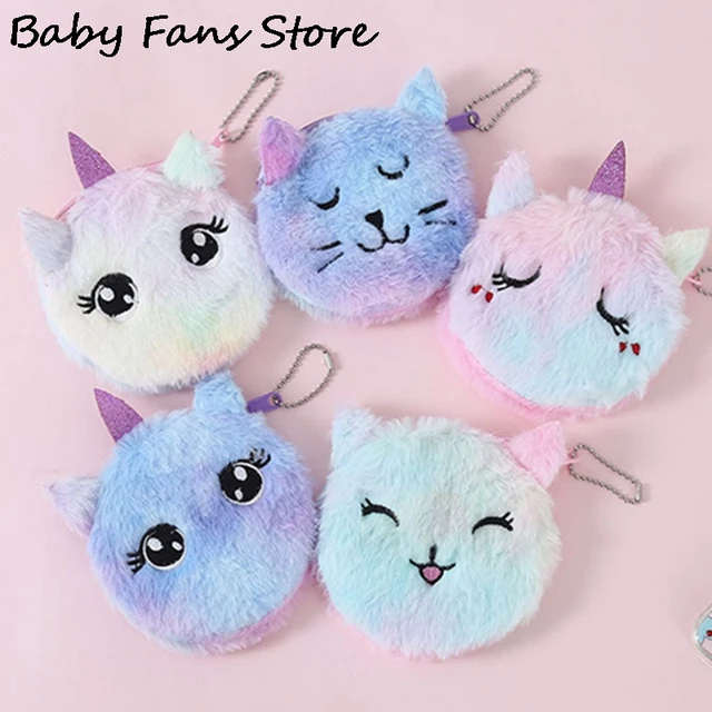 Mini Unicorn Coin Purse Cartoon Cat Circle Wallet Children Kids Embroidered Bag Key Earphone Organizer Pouch Embroidered Eyes 6