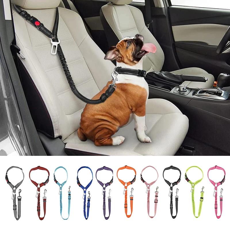 Solid Antishock Twoinone Dog Harness Leash Pet Car Seat Belt With Clip Backseat Safety Belt