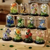 Flower Bouquet Bonsai Building Blocks Artificial Plastic Plant Dust Cover Micro Model Home Decoration Toy For Kid Birthday Gift 1