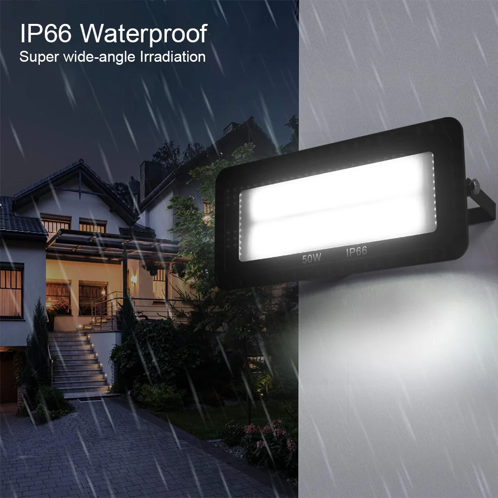 LED 투광 조명, AC 220V 200W 100W 50W IP66 방수 야외 정원 벽 조명 프로젝터, 조경 스포트라이트 COB 투광 조명