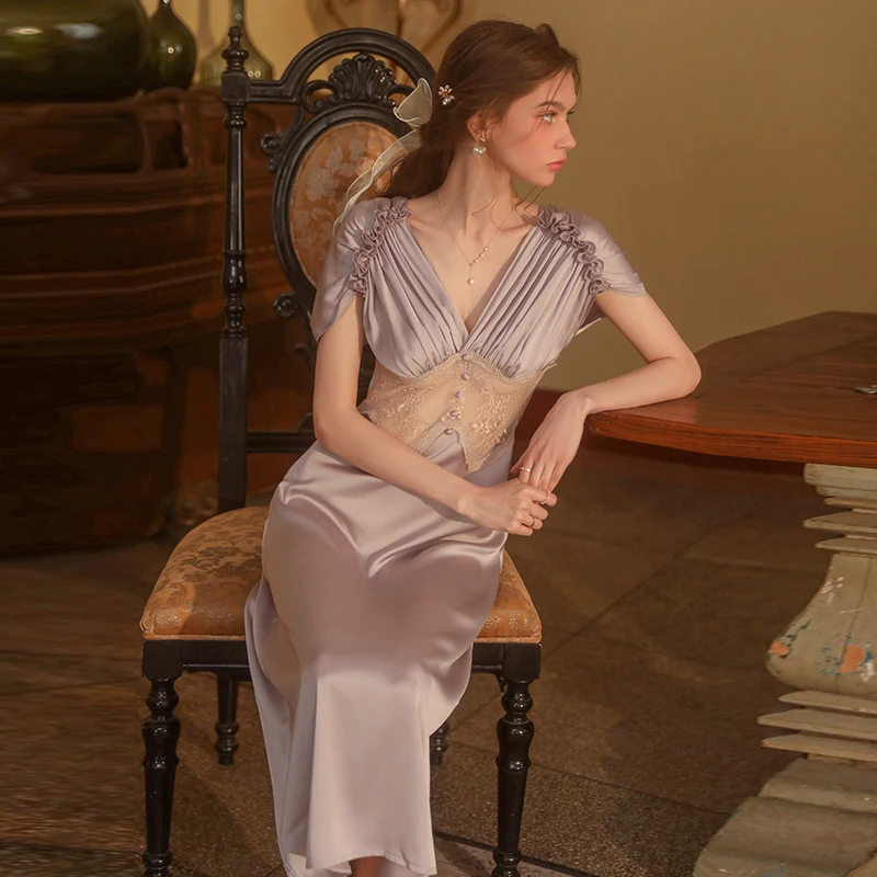 Sexy Mousse 2023 Autumn Sexy Pajamas Sweet Lace Casual Comfortable Private Room Suspenders Long Skirt Women's Home Clothes Suit