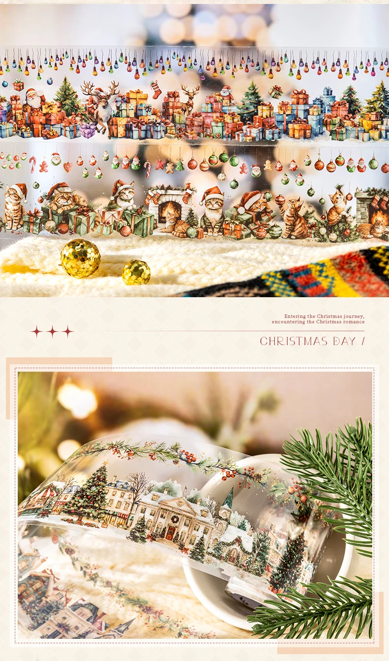 65mm x 2m Weihnachtstag Serie Siegel PET-Klebeband Dekoratives Retro-Abdeckband Diy Tagebuch Briefpapier Scrapbooking Material Aufkleber ﻿ – Detail 6