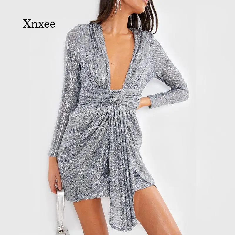 

Winter Fashion Sexy Party Dress New Sequin Nightclub Personality Style Long-Sleeved Dress
