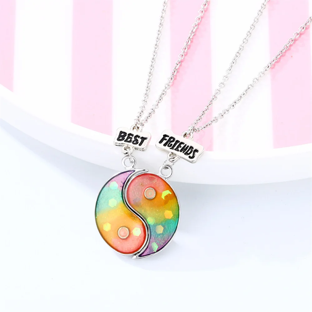 

Colorful Tai Chi Magnet Necklace for Kids Girls Fashion Broken Round Clavicle Chain BFF Best Friends Jewelry Accessories Gifts