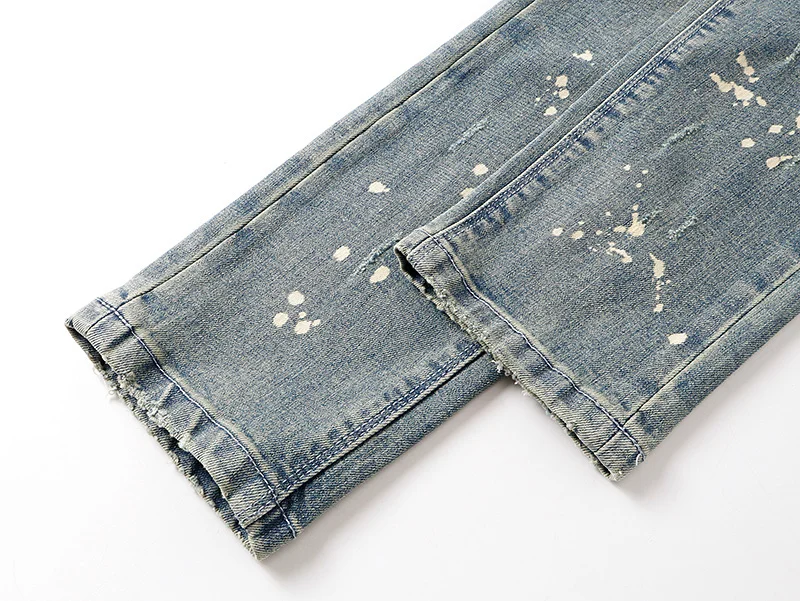 بنطلون جينز رجالي ضيق من ماركة RTA بتصميم ممزق ومزين بالرسم والجرافيتي، بنطلون طويل للشارع