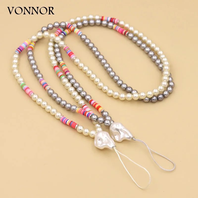 Imitation Pearl Phone Chain Fashion Women Jewelry Beaded Long Chain