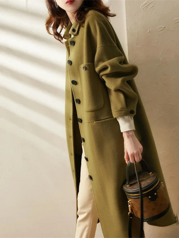 

2023 New Women Coat Temperament Thickened Woolen Fabric Winter Coat Medium Length Simple Exquisite Coats for Women Elegant Coats