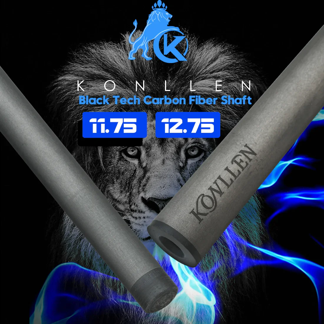 KONLLEN-탄소 섬유 샤프트 11.75mm/12.75mm 팁 3/8*8 방사형 핀 조인트 기술, 낮은 편향 당구 큐 스틱 샤프트