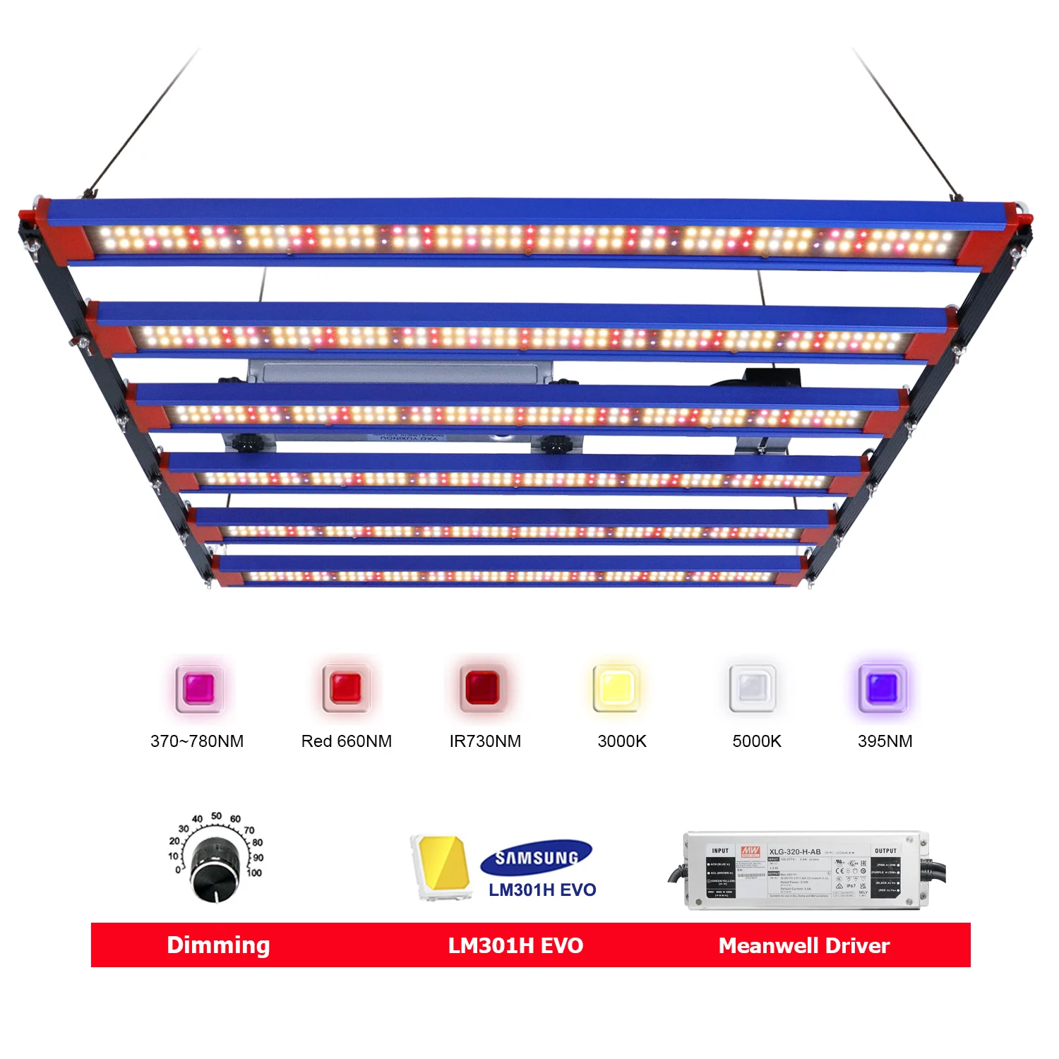 LED Grow light Bar UV IR 240W 320W LM301H EVO V5 For Plants Grow Tent Greenhouse Veg Bloom grow light