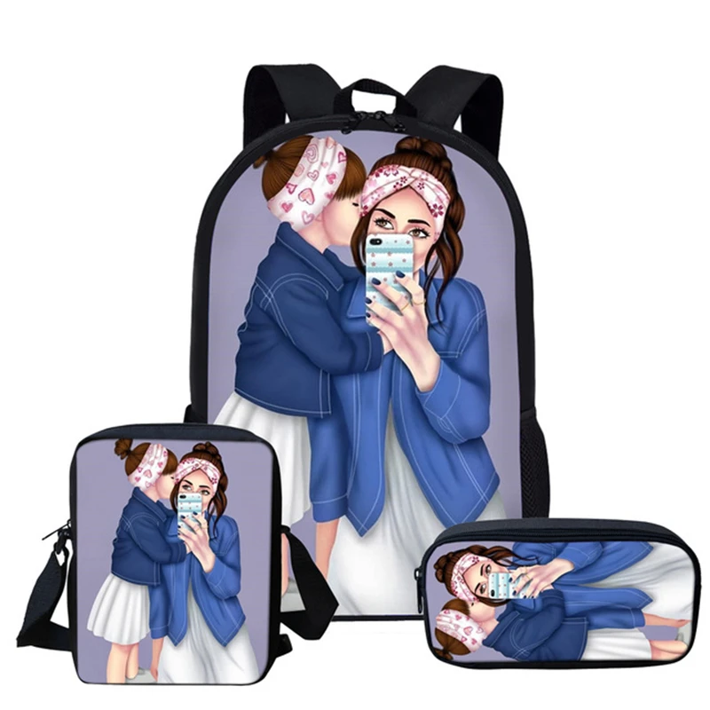 

Popular Super Mom Life Daughter 3D Print 3pcs/Set pupil School Bags Laptop Daypack Backpack Inclined shoulder bag Pencil Case