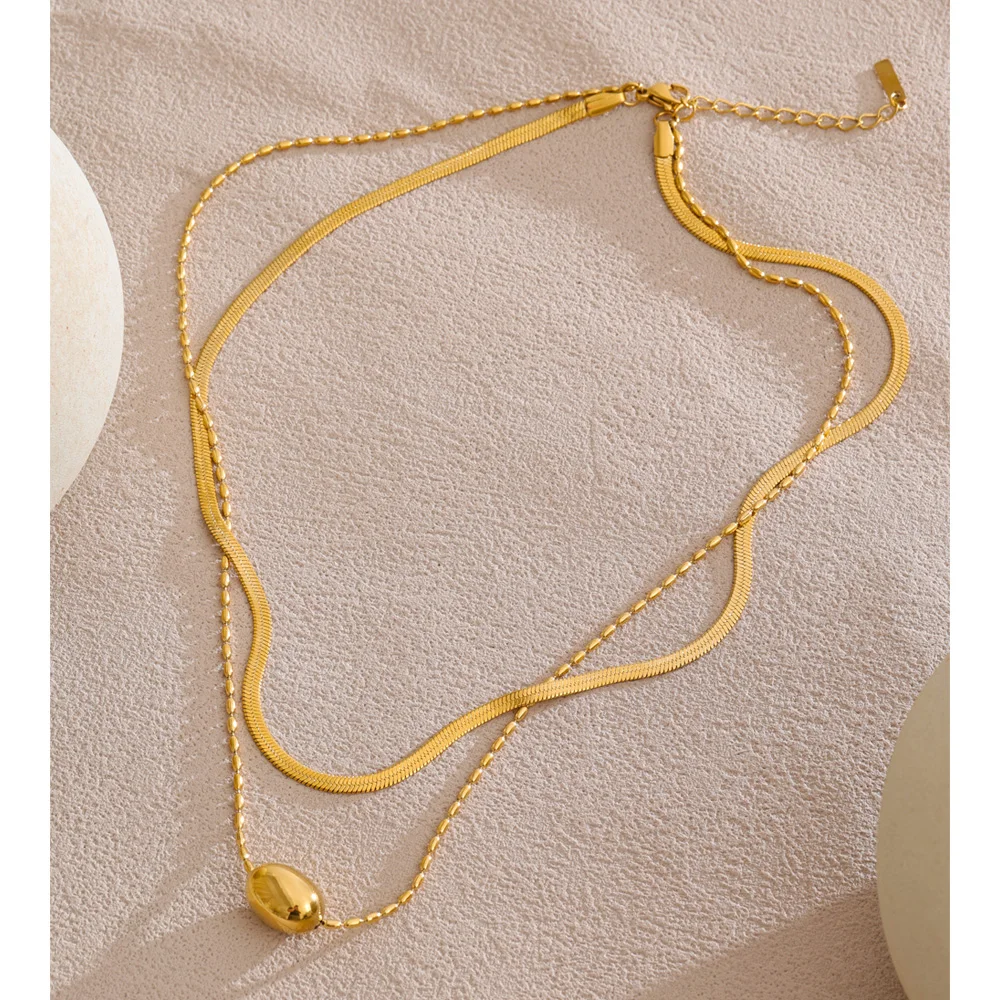 Yhpup Stainless Steel Double-Layer Snake Chain Stacking Necklace Pendant