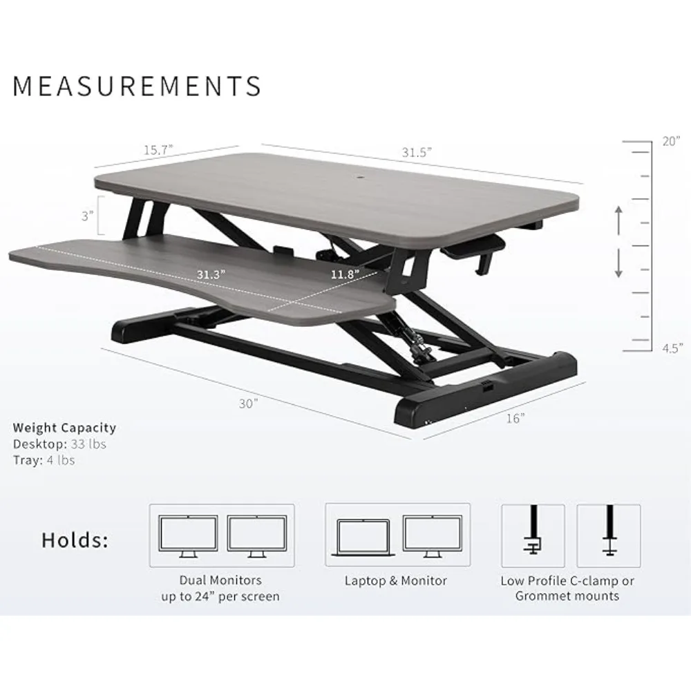Desk Converter, K Series, Height Adjustable Sit to Stand Riser, Dual Monitor and Laptop Workstation with Wide Keyboard Tray 4