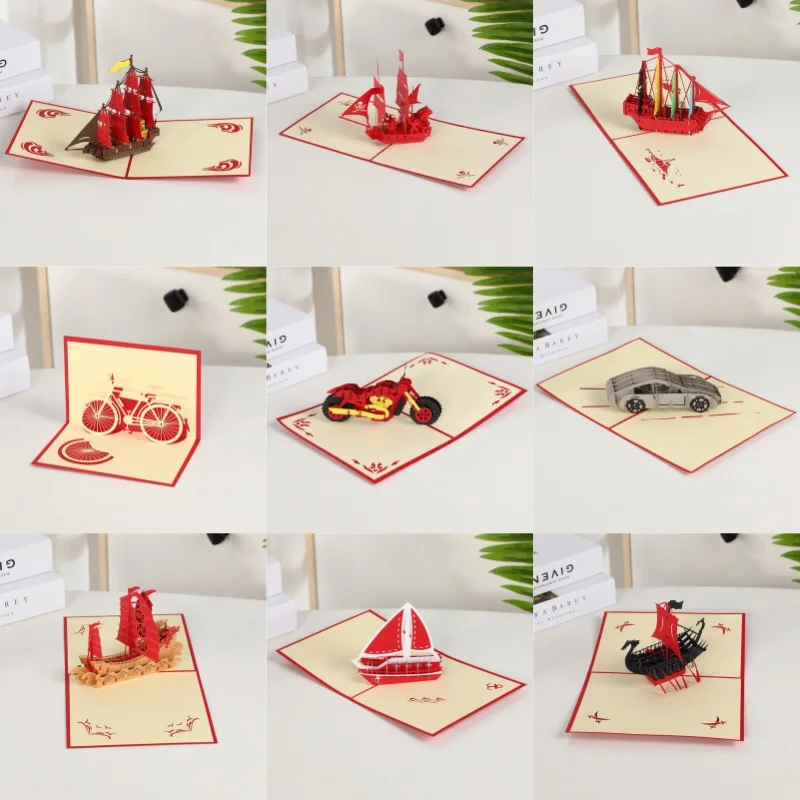 

3D Pop UP Card Happy Birthday Greeting Invitation Card Laser Cut Gift Thank You Cards Vehicle Miniatures Postcard With Envelopes