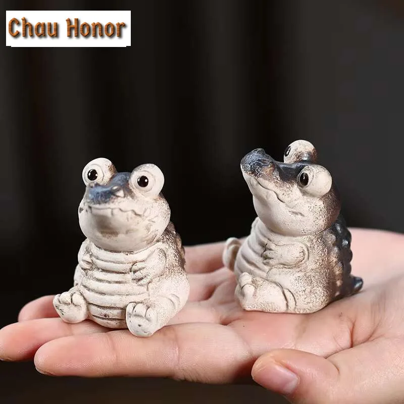 Yixing Handmade Purple Clay Tea Pet Cartoon Crocodile Art Statue Ornaments Sculpture Tea Figurine Crafts Home Tea Set Decoration
