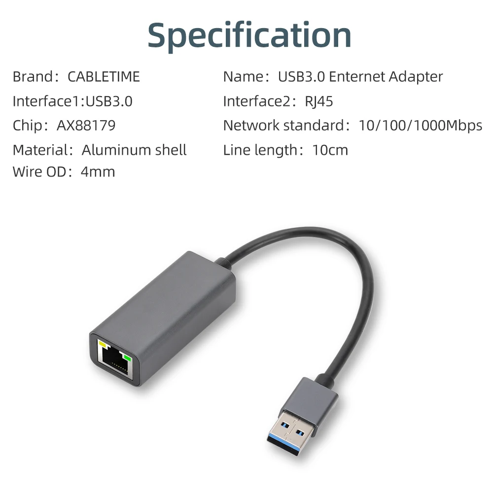 Adaptador Ethernet com Fio Usb 3.0 1000mbps Usb para Rj45 Lan Gigabit Ethernet Chip para Mac os pc Laptop Windows Ax88179 - Imagem 6