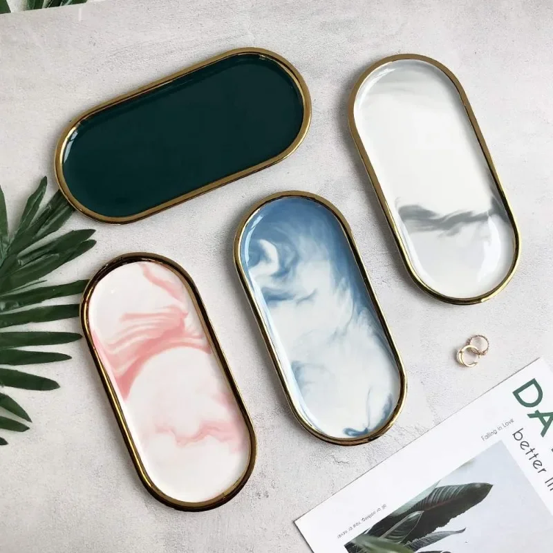 1 Pc Nordic Marble Ceramic Jewelry Tray Oval Phnom Penh Aromatherapy Storage Bathroom Toilet Bathtub Accessories Bathtub Trays