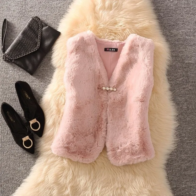 Autumn Winter New Women Short Imitated Mink Fur Vest Female Fashion V-neck Slim Short Waistcoat All-Match Solid Color outwear koijizayoi fashion women waistcoat plaid retro spring autumn v neck vest spring autumn ol outwear tops pocket camis dropshipping