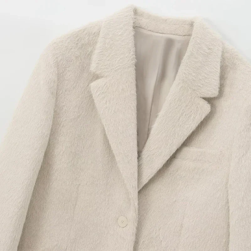 White Mohair Blazer Coat Women Loose Lapel Single-breasted Long Sleeve Thick Warm Jackets 2025 New Office Lady Street Outerwear 14 White Mohair Blazer Coat Women Loose Lapel Single-breasted Long Sleeve Thick Warm Jackets 2025 New Office Lady Street Outerwear