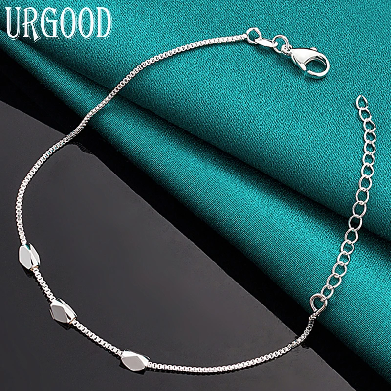 

925 Sterling Silver Three Rhombus Beads Chain Bracelet For Women Men Party Engagement Wedding Fashion Jewelry