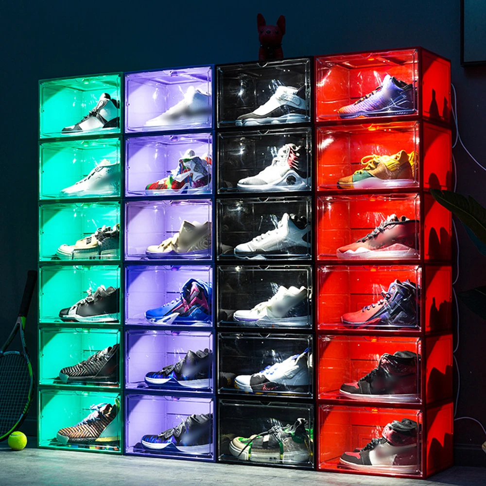 Cajas de almacenamiento de con Control de voz para de deporte, estuche de exhibición magnético para zapatillas de fútbol, armario apilable|Estantes para zapatos y zapateros| - AliExpress