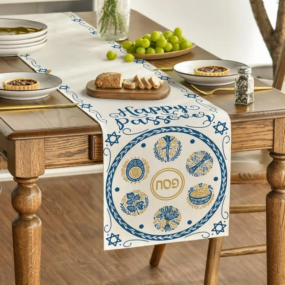 해피 패소 린넨 테이블 러너 주방 식탁 장식 Seder Plate Pesach Matzoh David Jewish Holiday Party Decor의 스타