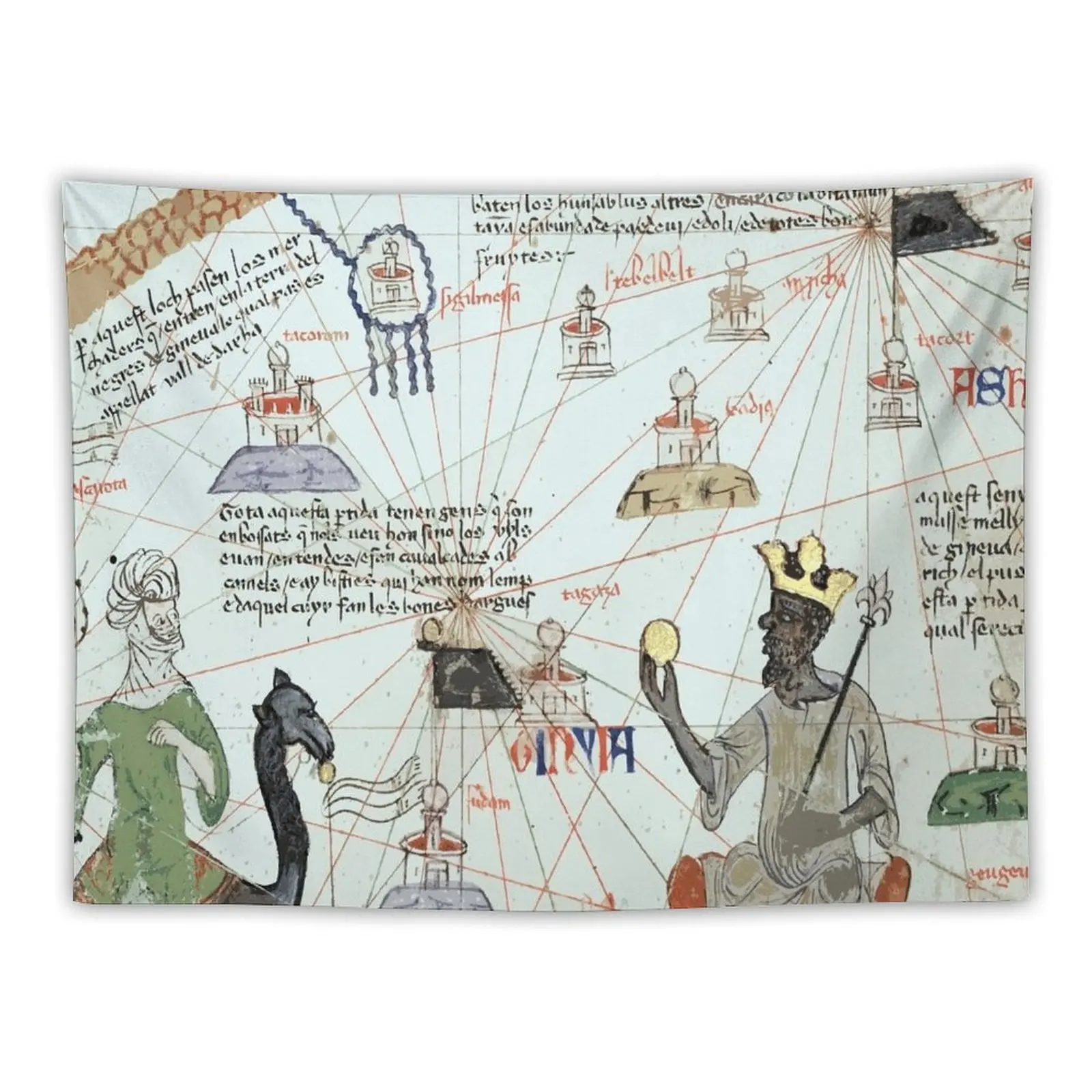 

Mansa Musa from the Catalan Atlas Tapestry Tapete For The Wall Home Decorations Aesthetic Bedroom Decorations Tapestry