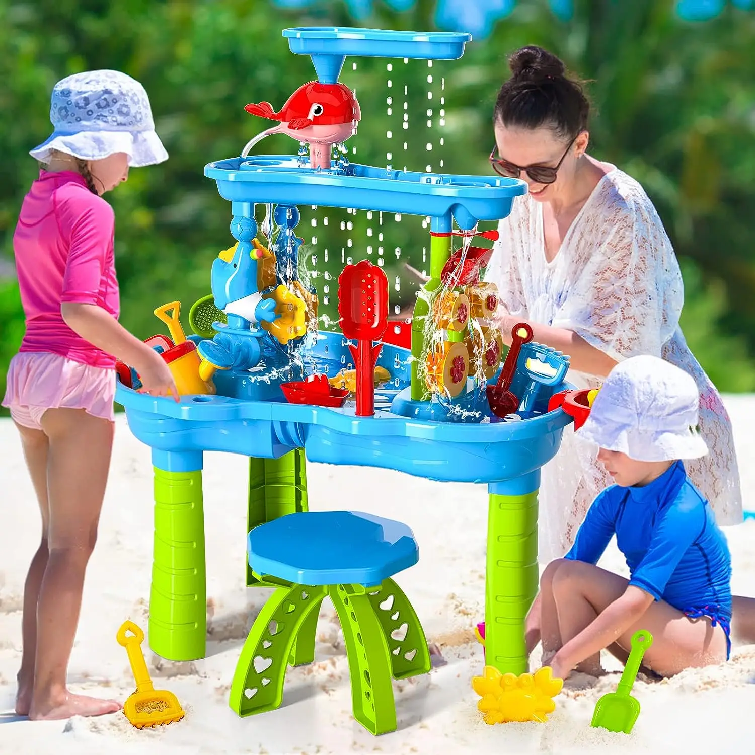 Kids Sand and Water Table Toy 3-layer Outdoor Beach Toy Water and Sand Game Table Suitable for Kid Aged 3-5 Years Old for Play 5