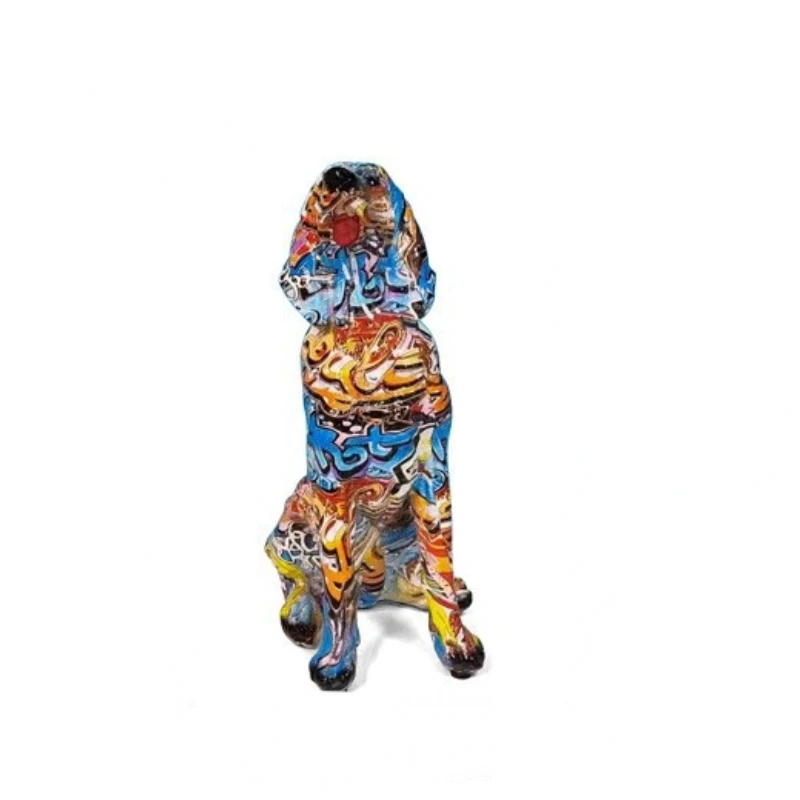 

Creative Graffiti Colorful Dog Statue Simple Living Room Decoration Resin Crafts Home Office Sculpture Store Decors Ornaments
