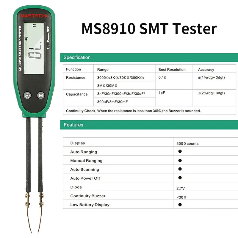 

MS8910 Portable High Precision Pointer Smart Digital SMD Auto Recognition Resistance Capacitance Diode Co Check Tools Tester