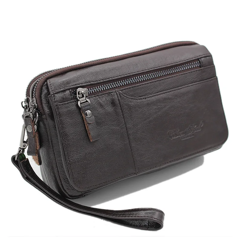 حقيبة يد رجالية بمشبك، محفظة طويلة من الجلد الطبيع...