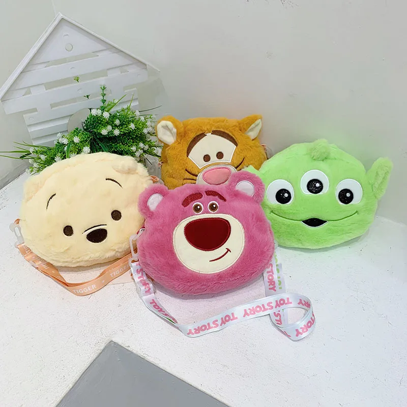 

Disney Pooh Bear Plush Crossbody Bag Funny Alien Versatile Shoulder Bag Sweet Lotso Plush Mobile Phone Bag Tigger Cute Backpack