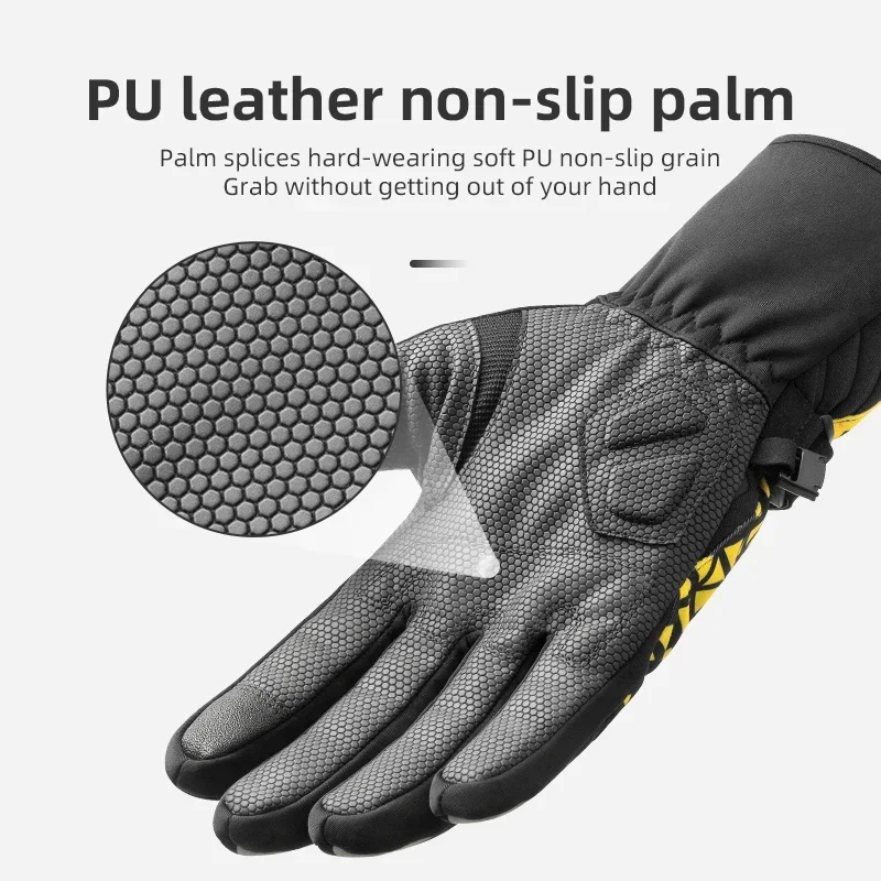 ROCKBROS Bicycle Gloves Winter Warm Motorcycle Full Finger Cycling Gloves Screen Touch Ski Sports Gloves Hiking Thermal Mitten 4