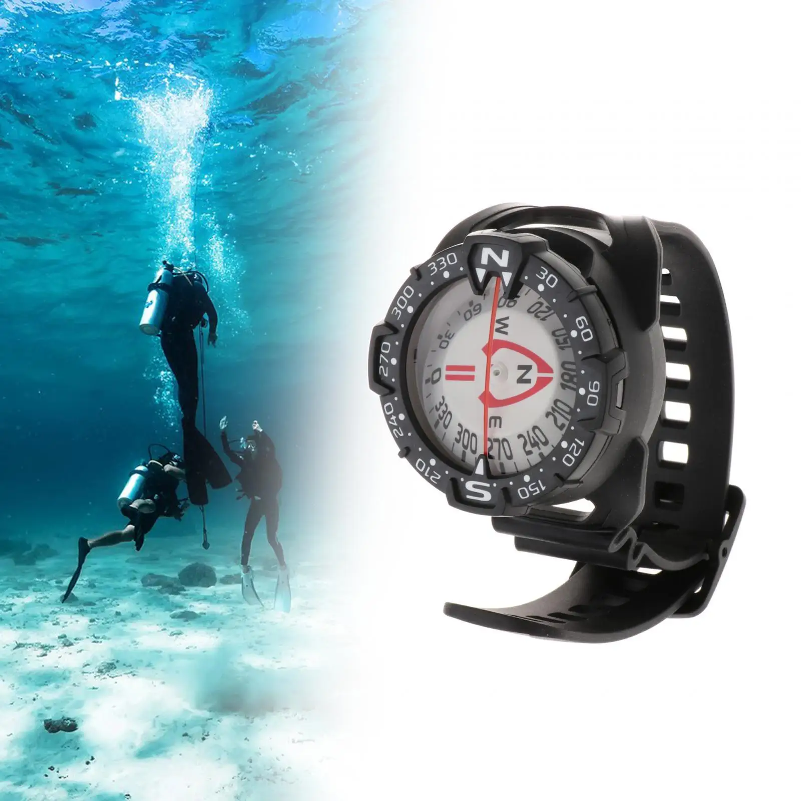 Underwater Compass Waterproof Compass Adjustable Wrist Compass Scuba Diving Compass for Survival Boating Outdoor Sports