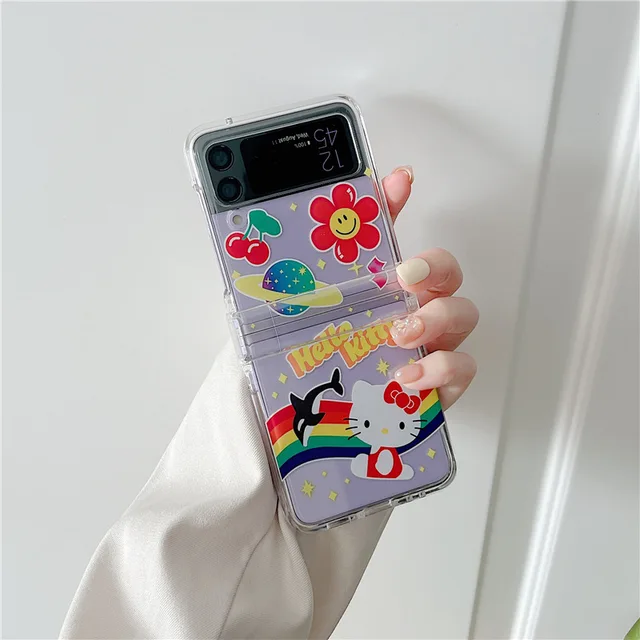 Hello Kitty A Samsung Galaxy Z Flip 4 3 5G Telefonos Tok Aranyos Átlátszó Női Lány Nyomtatott Pc Shatteroper Borító Védőhéj - Image 3
