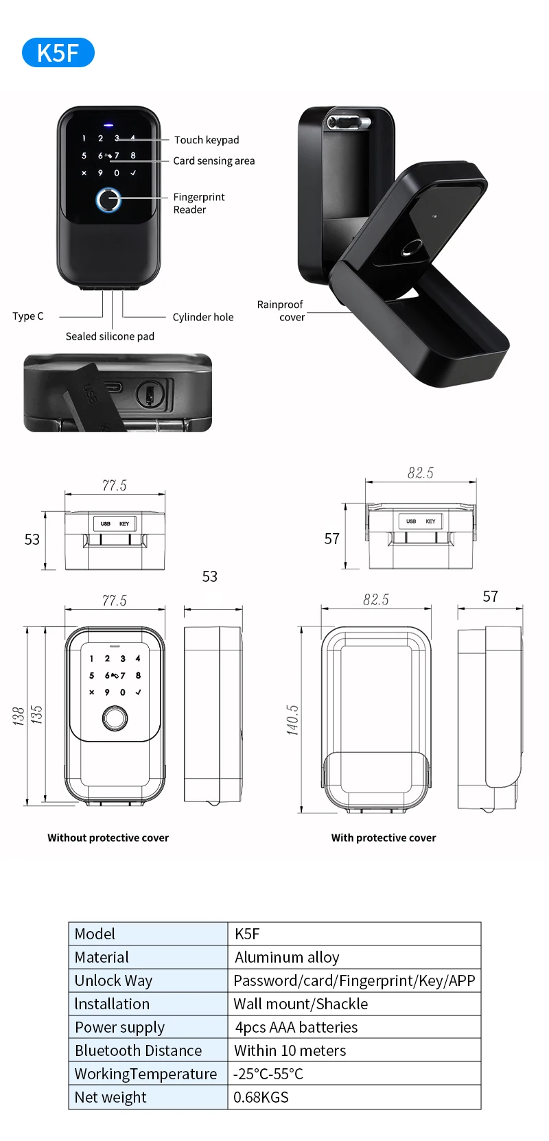 Key Safe TTlock Fingerprint Bluetooth Wifi Digital Key Box App Remote Unlock Wal